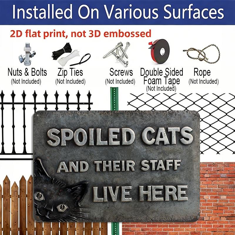 2D Flat 1pc Vintage Pet Welcome Aluminum Wall Sign (8 Inches X 12 Inches) Fun Wall Decor Sign Display, Cat Decoration, Cute Cat Decor, Letter Design