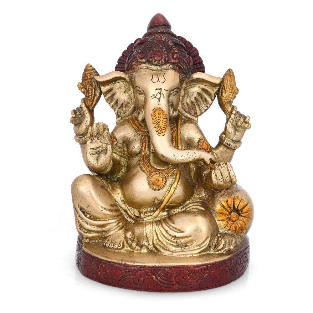 

Lord Ganesha Beautiful Brass Idol, Good Luck, God Ganesh Statue, Gold-Brown Idol