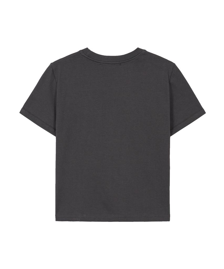 Aejeuyua Star Patch Loose Crop T-Shirt Charcoal