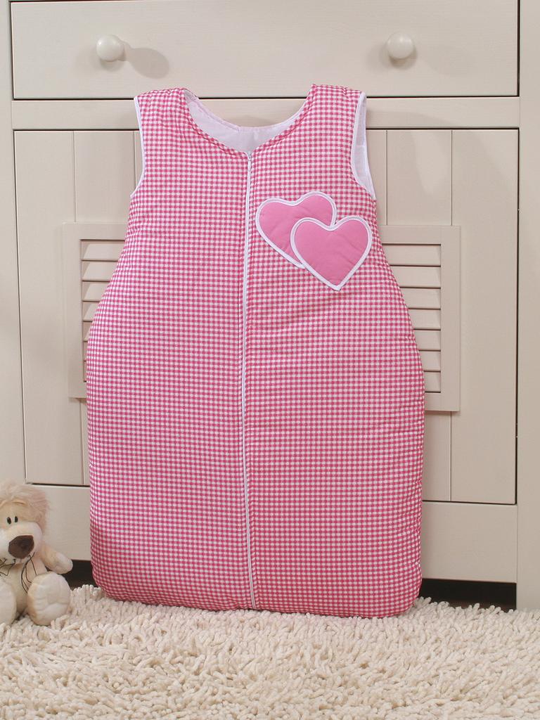 Cotton Baby Sleeping Bag M 6-12 Months Tog 2.5 All-Season Insulated Hearts Gingham Dark Pink