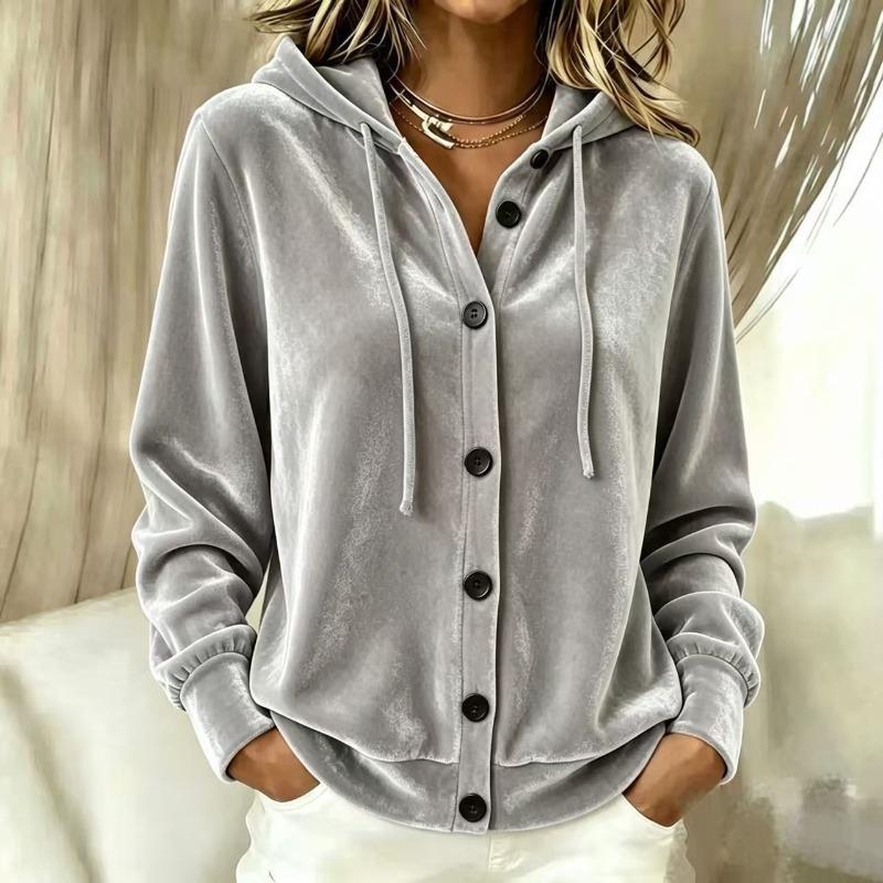 IHUASU Women's  Long Sleeve Hooded Collar Vintage Casual Solid Color Print Autumn Winter Jackets & Coats Elegant