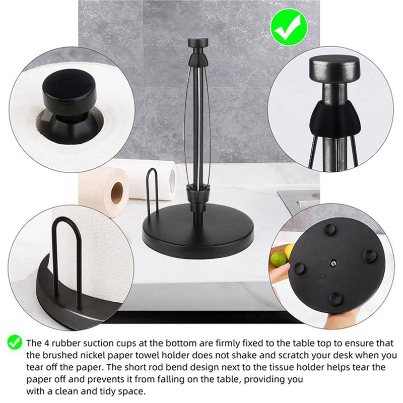 A89X 2X Paper Towel Holder Countertop, Paper Towel Stand With Ratchet System For Kitchen Bathroom Black