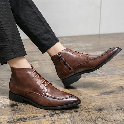 Modemarke Herrenstiefel Frühling Herbst Lässig Elegant Lederstiefel Kleid Business Seitlicher Reißverschluss Chelsea Spitz Knöchelstiefel Herren Große Größe