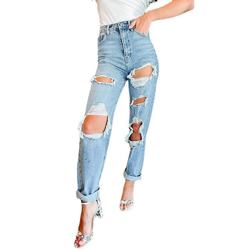Baggy Jeans Pants For Womens Y2k Streetwear Hole High Waist Straight Leg Denim Trousers Fashion Vintage Casual Pants 25665
