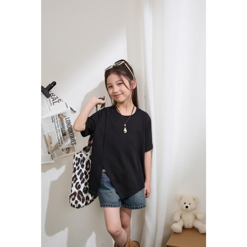 Girls' Irregular Slit Summer T-Shirt