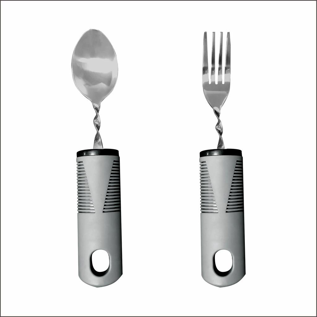 Stainless Steel Adaptive Foldable Utensil Set with Anti-Shake Rubber-Plastic Handle for Elderly Rehabilitation (Knife, Fork, Spoon)