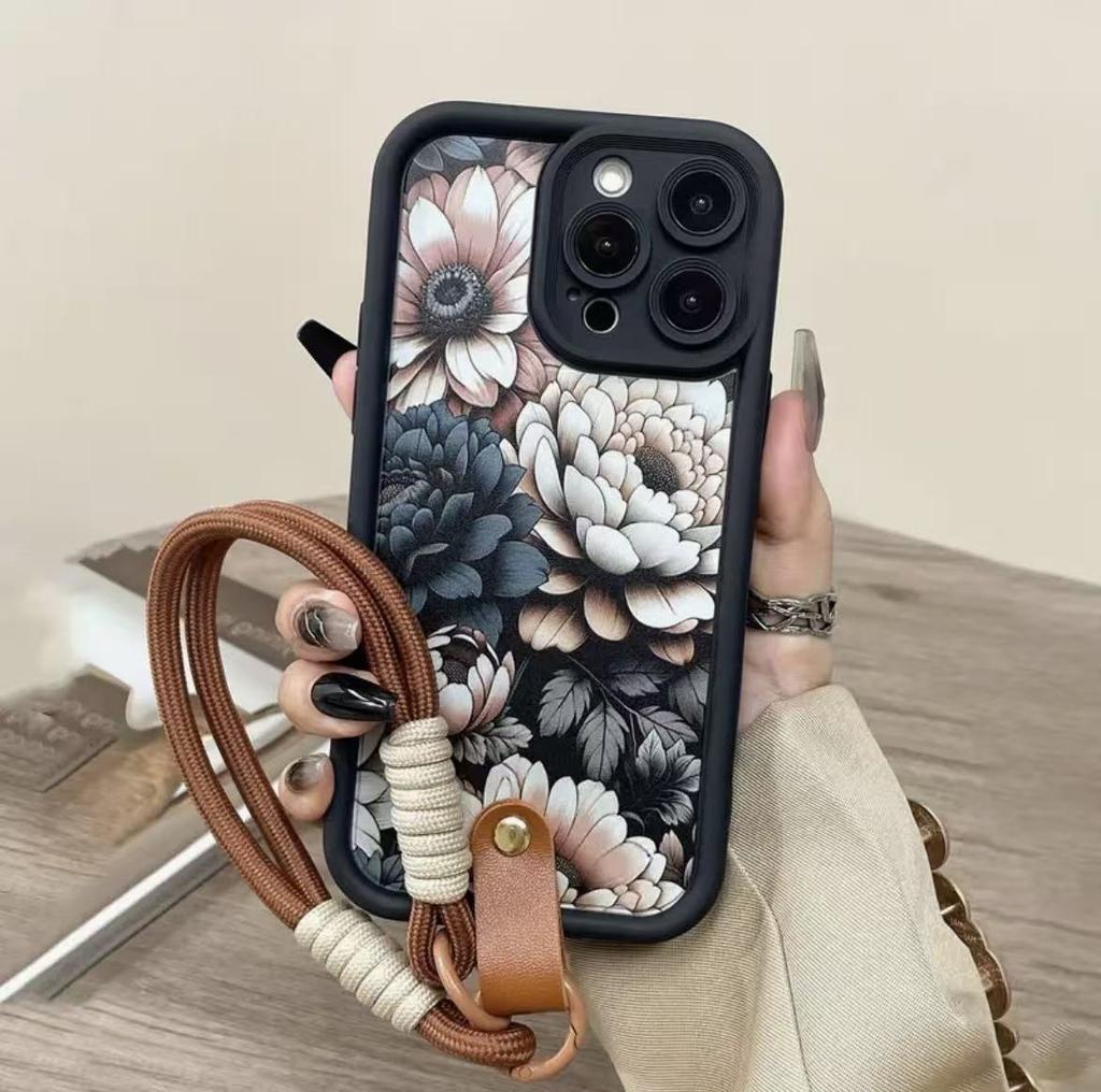 Retro flower lanyard for iphone17pro mobile phone case Apple 15/14pro/13promax new 12