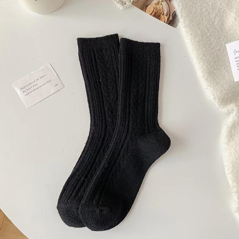Lot New Cashmere Wool Socks Women's Winter Thicken Warm Black White Pack Set Thermal Japanese Fashion Solid Color