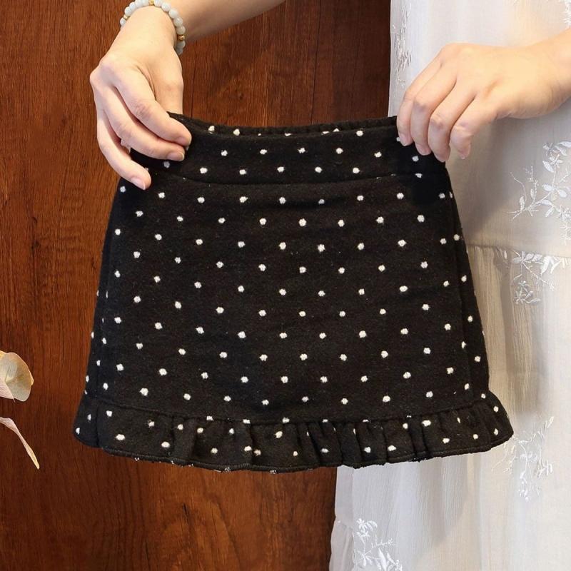 Зимняя юбка для девочек, детская, в иностранном стиле, детская, корейская версия, принцесса, бархатная, утолщенная, в горошек, шерстяная юбка 90