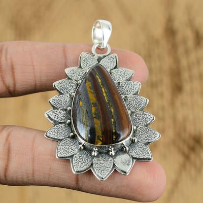 Gift For Women Pendant 925 Sterling Silver Natural Iron Tiger Eye Gemstone