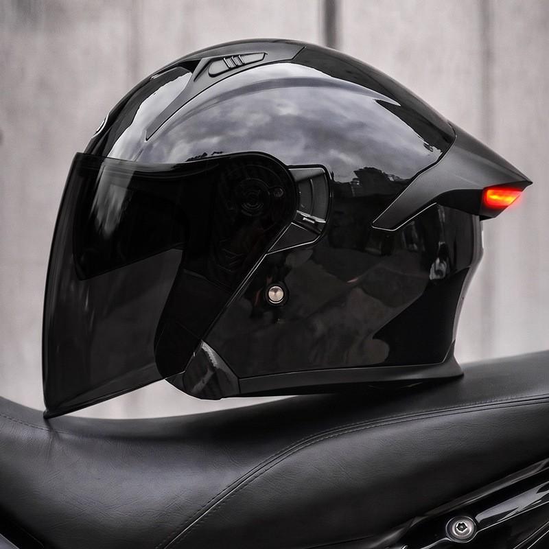 Smart LED Tail Light Motorcycle Helmet 3/4 Open Face ABS Full Protection Universal Fit Men Women