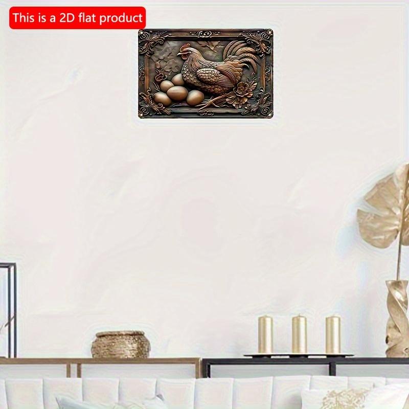 2d Flat 30*20cm, Contemporary Wooden Wall Art, Mother Hen with Eggs, Suitable for Home, Kitchen, Farm, Restaurant, Decorative Wall Poster.