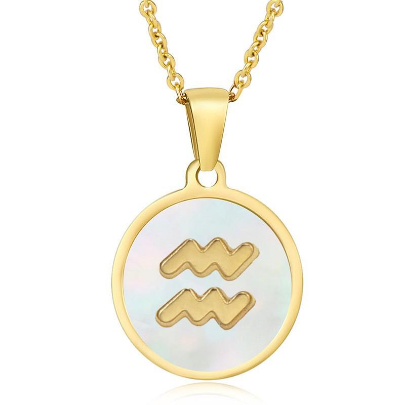 2026 Fashion Twelve Constellation Necklace Women's Simple Round Gold Constellation Necklace Pendant