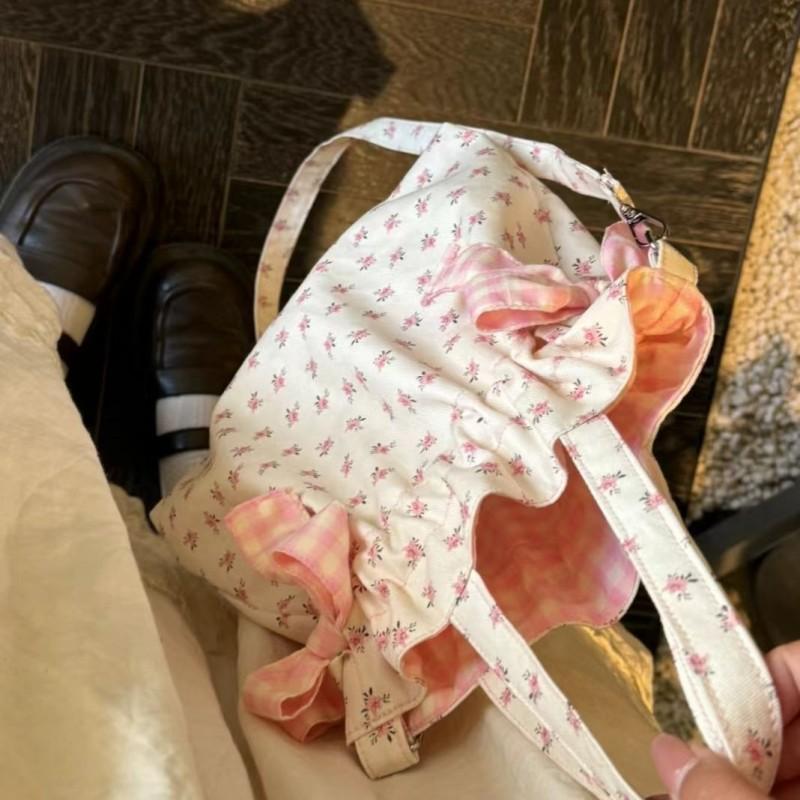 Simple Sweet Shoulder Bag Large Capacity Printed Tote Bag Fashion Sweet With Bowknot Storage Handbags Canvas Underarm Handbags