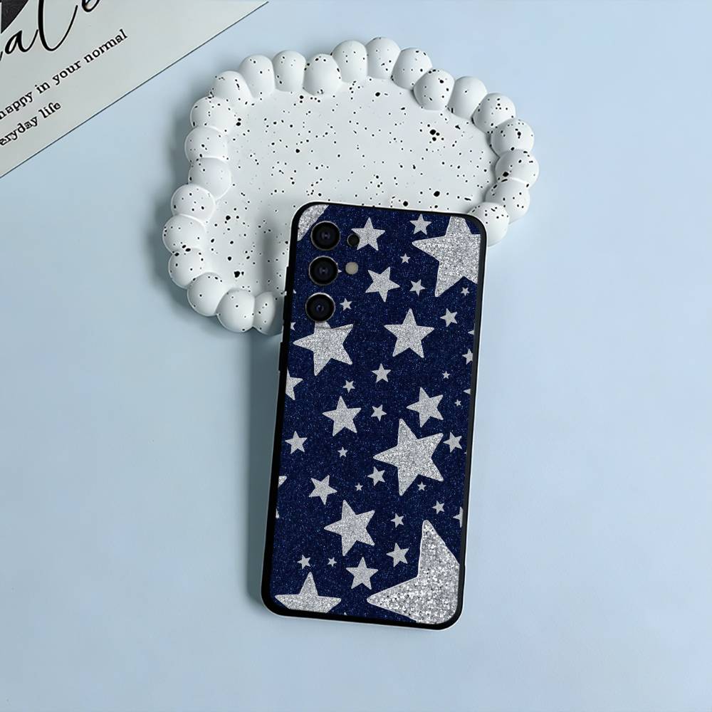 C-Colorful Star Phone Case For Samsung S25,S24,S21,S22,S23,S30,Ultra,S20,Plus,Fe,Lite,Black Soft Silicone