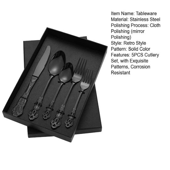 5PCS Tableware Set Stainless Steel Flatware Durable Corrosion Resistant Utensils Elegant Design Cutlery for Dinner Party