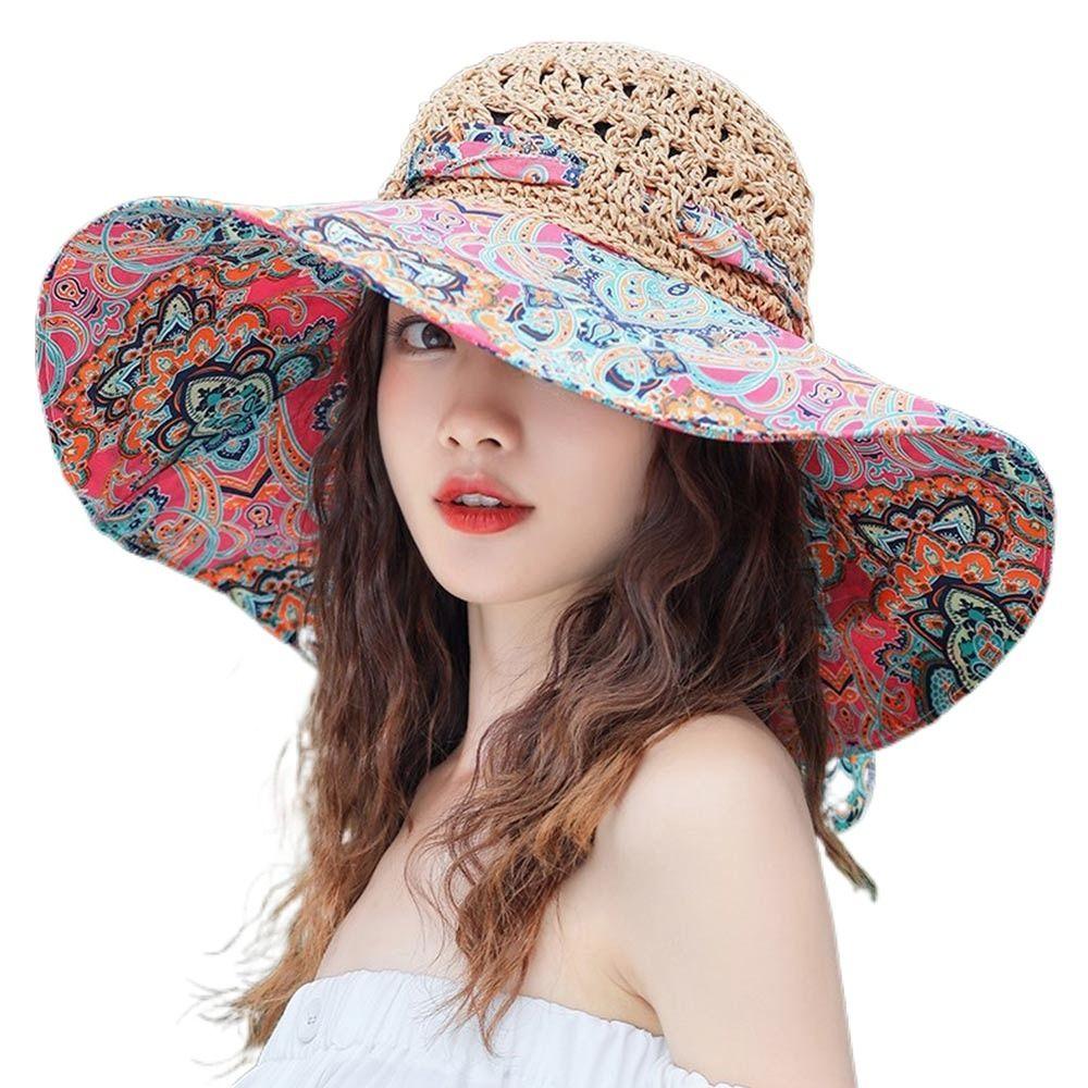 Wide Brim Bucket Hats Folding Straw Hat Fashion Beach Hat  Women
