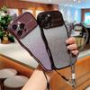 For iPhone 16 Pro Max Case with Strap Gradient Glitter Electroplating TPU Phone Cover