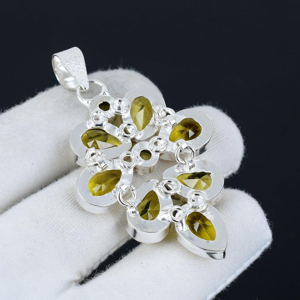 Citrine Gemstone Pendant In 925 Sterling Silver - Handmade Flower Design, Perfect for Gifts, Parties, and Everyday Elegance