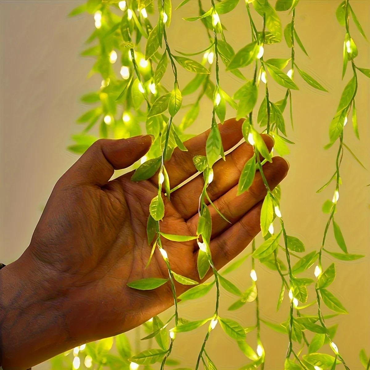 

2/3M 20LED Leaf String Lights USB Plug Willow занавес Lamp Спальня Декоративная имитация зеленого листового ротанга Медная проволока Light USB Power