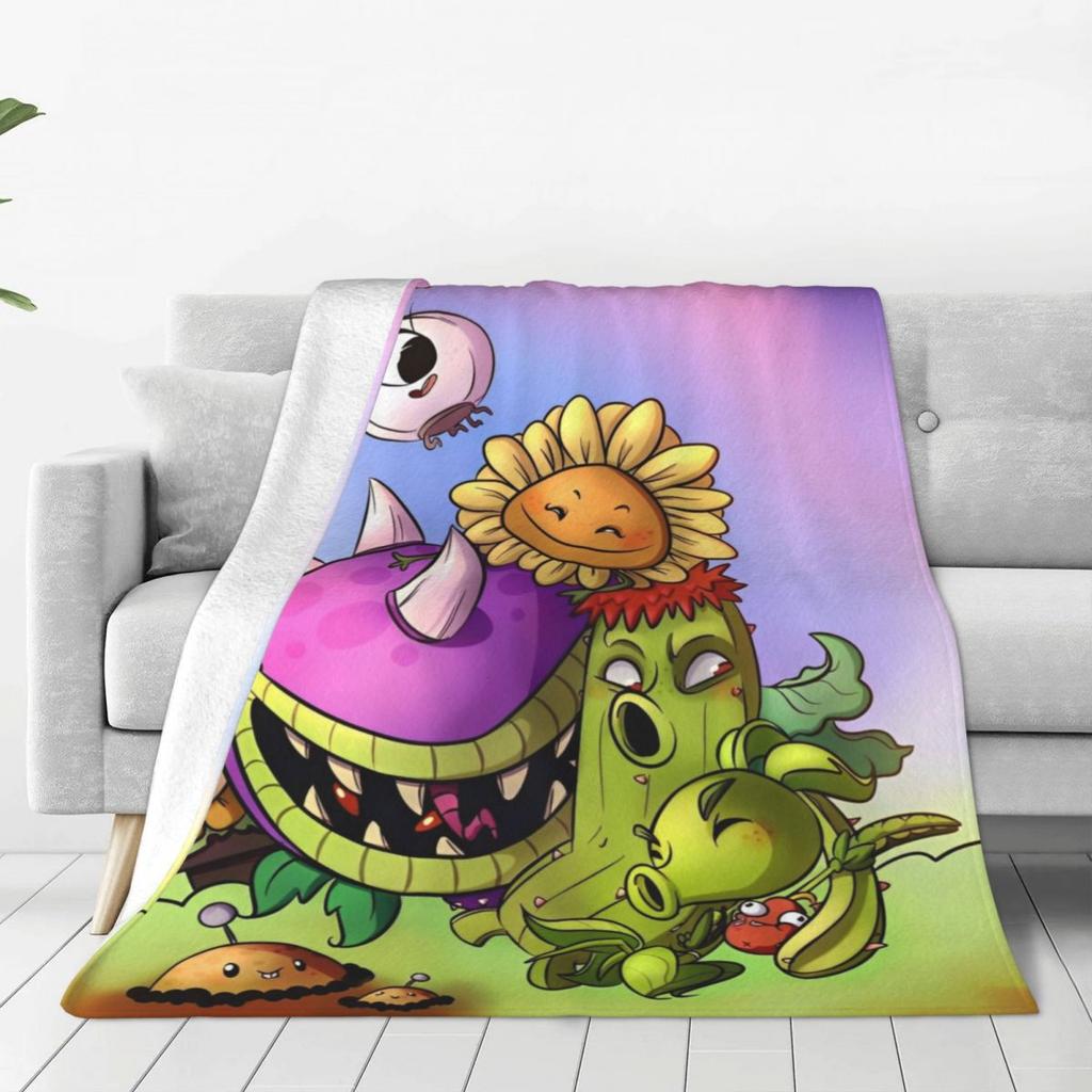 Game P-Plants-vs-Zombie Printed Warm Blanket Picnic Plush Throw Blanket Graphic Couch Chair Flannel Bedspread Sofa Bed Cover