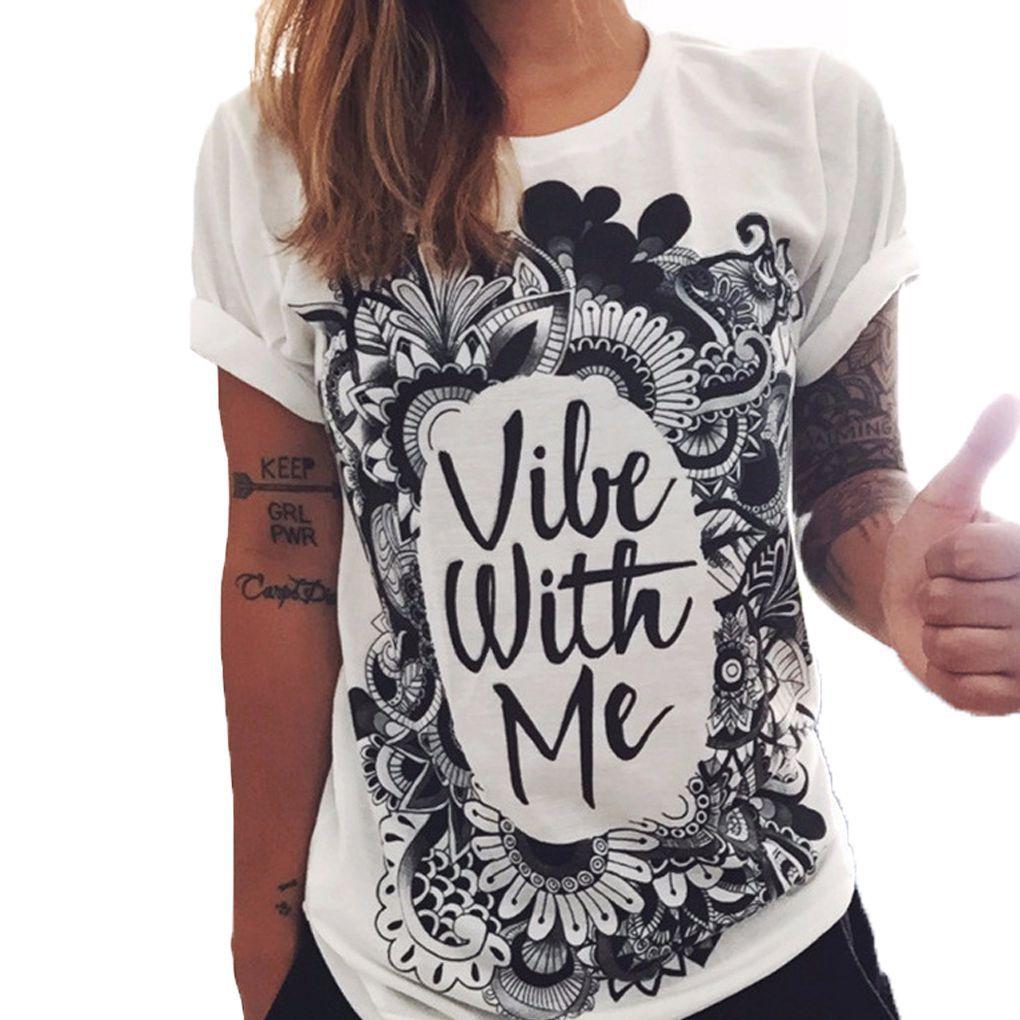 Damen Eule Buchstaben Grafik Bedrucktes Rundhals Kurzarmshirt
