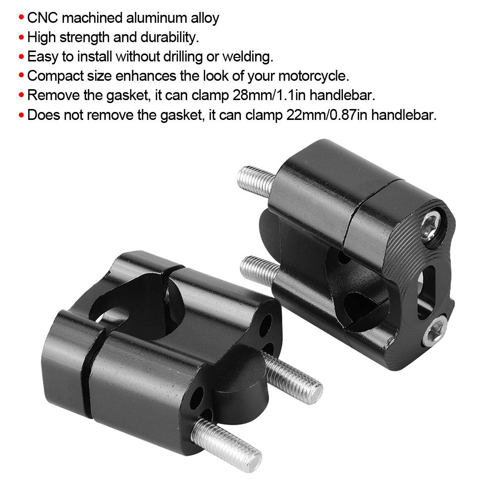 Pair 22mm28mm 18in 78in Motorcycle Handlebar Mount Clamps Riser Adapter CNC Aluminum AlloyBlack