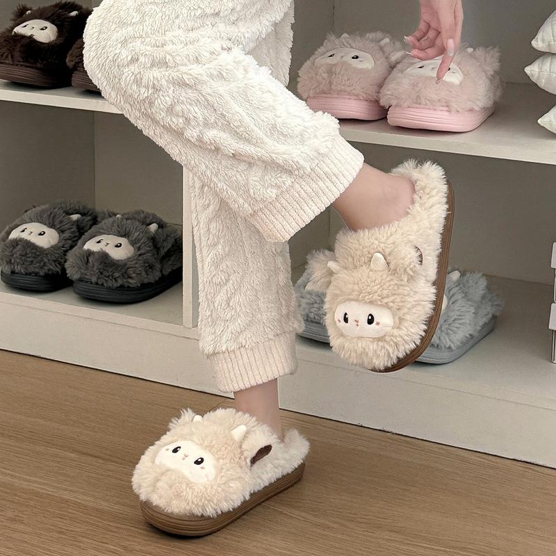 Cotton slippers autumn and winter indoor home new couple cute warm fluffy slippers outer wear