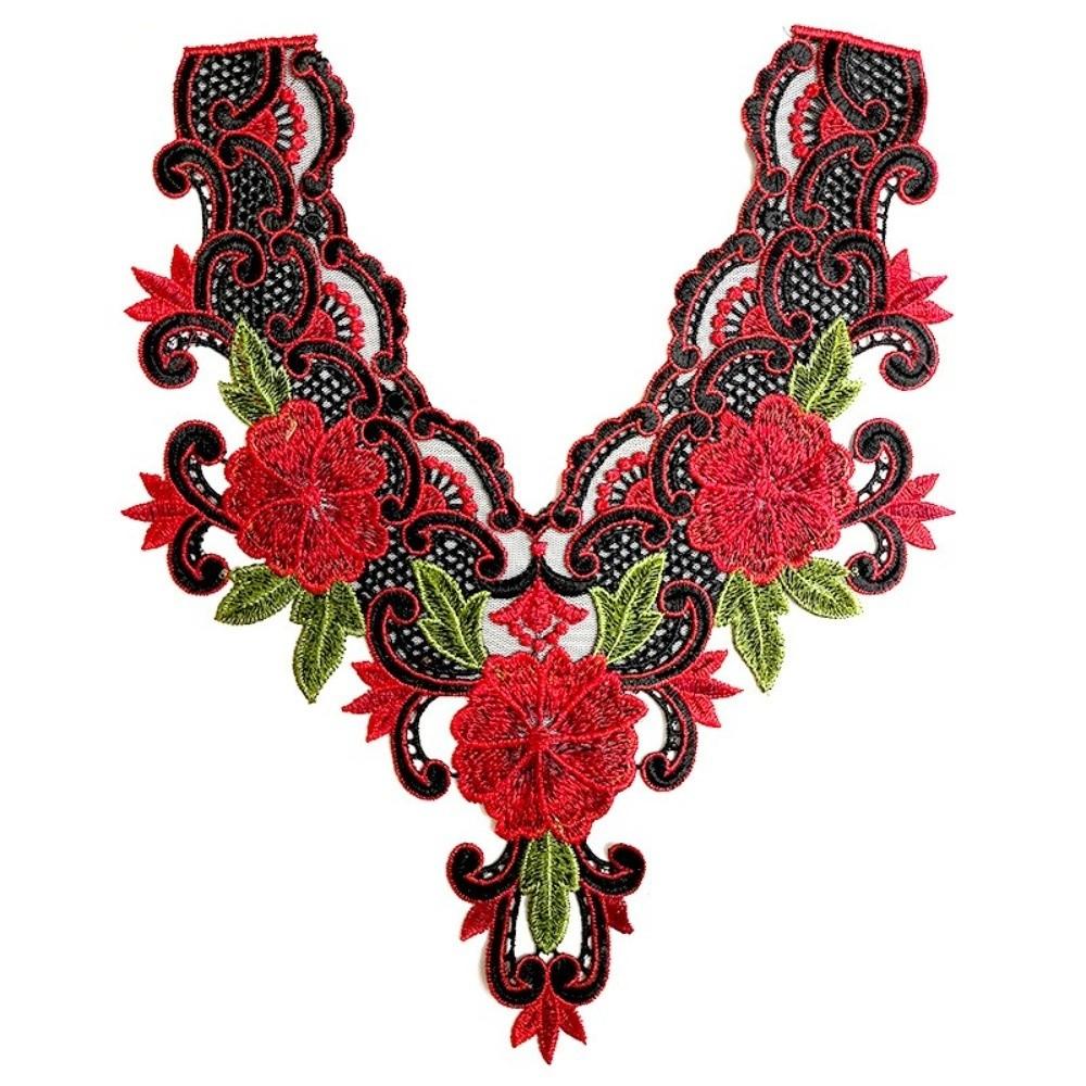 

Floral Neckline Collar Applique Hollowed Out Rose Flower Patch Sticker Sewing Clothing Accessories красный