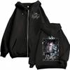 Ado Hibana World Tour Zipper Hoodie Womens Harajuku Style Oversized Print Sweatshirt Black White Gray