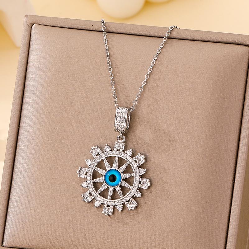 Women's Titanium Steel Blue Evil Eye Pendant Necklace - Light Luxury Clavicle Chain Jewelry