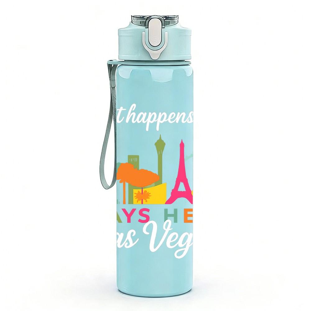 1PC Paris Tower Vacation Text 750ml Color Plastic Sports Water Bottle Leakproof Flip Straw Lid Suitable for Sports Office Home Use