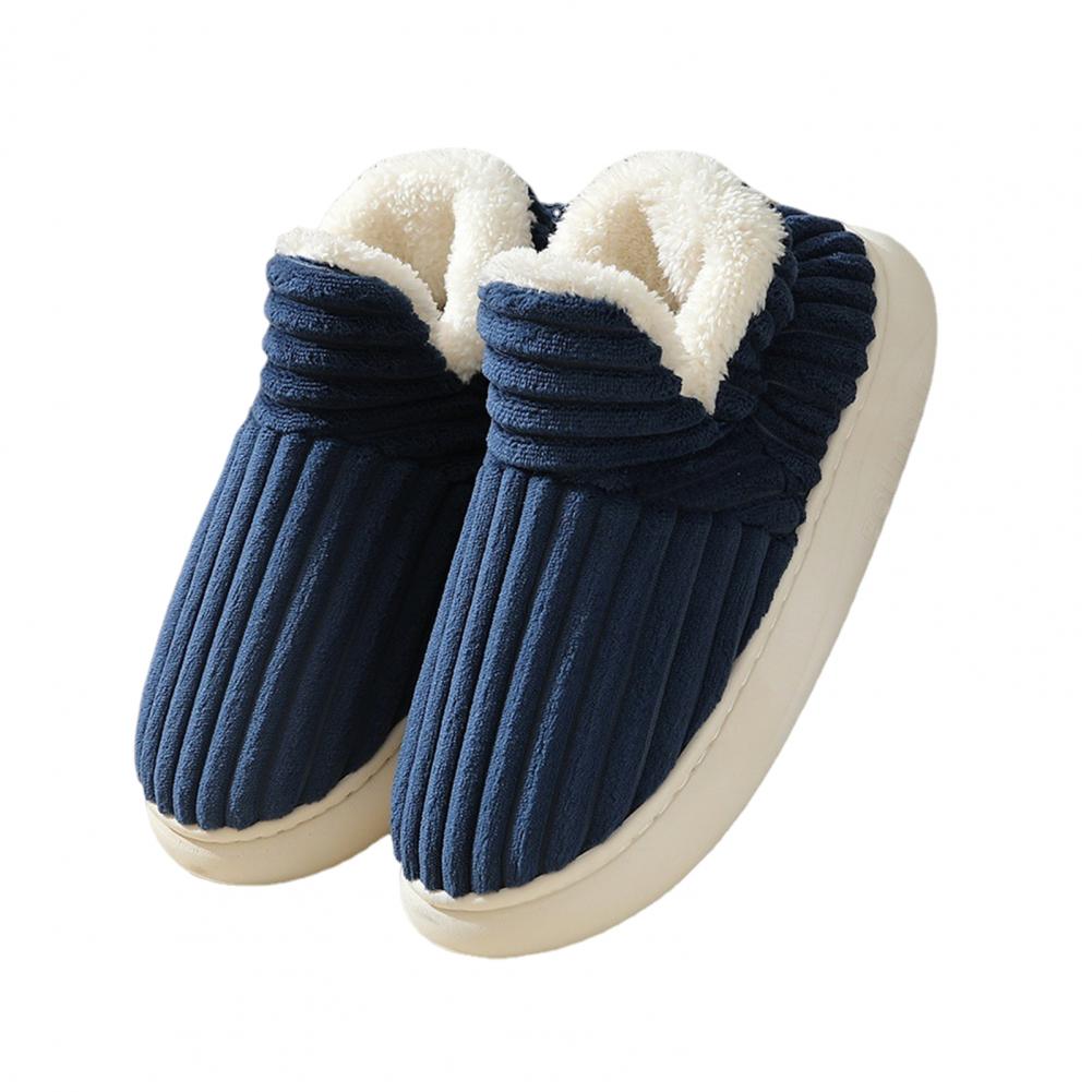 

Вельветовые полосатые плюшевые тапочки мужские широкие туфли без застежек мужские пушистые зимние домашние теплые ботинки унисекс домашние тапочки для босых ног CN 36-37 темно-синий