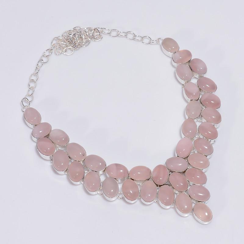 

Mind Blowing Top Grade Qualite 100% Natural Rose Quartz Oval Shape Ethnic Handmade Jewelry 925 Steling Silver Necklace 18 WSJ-4763 срібний