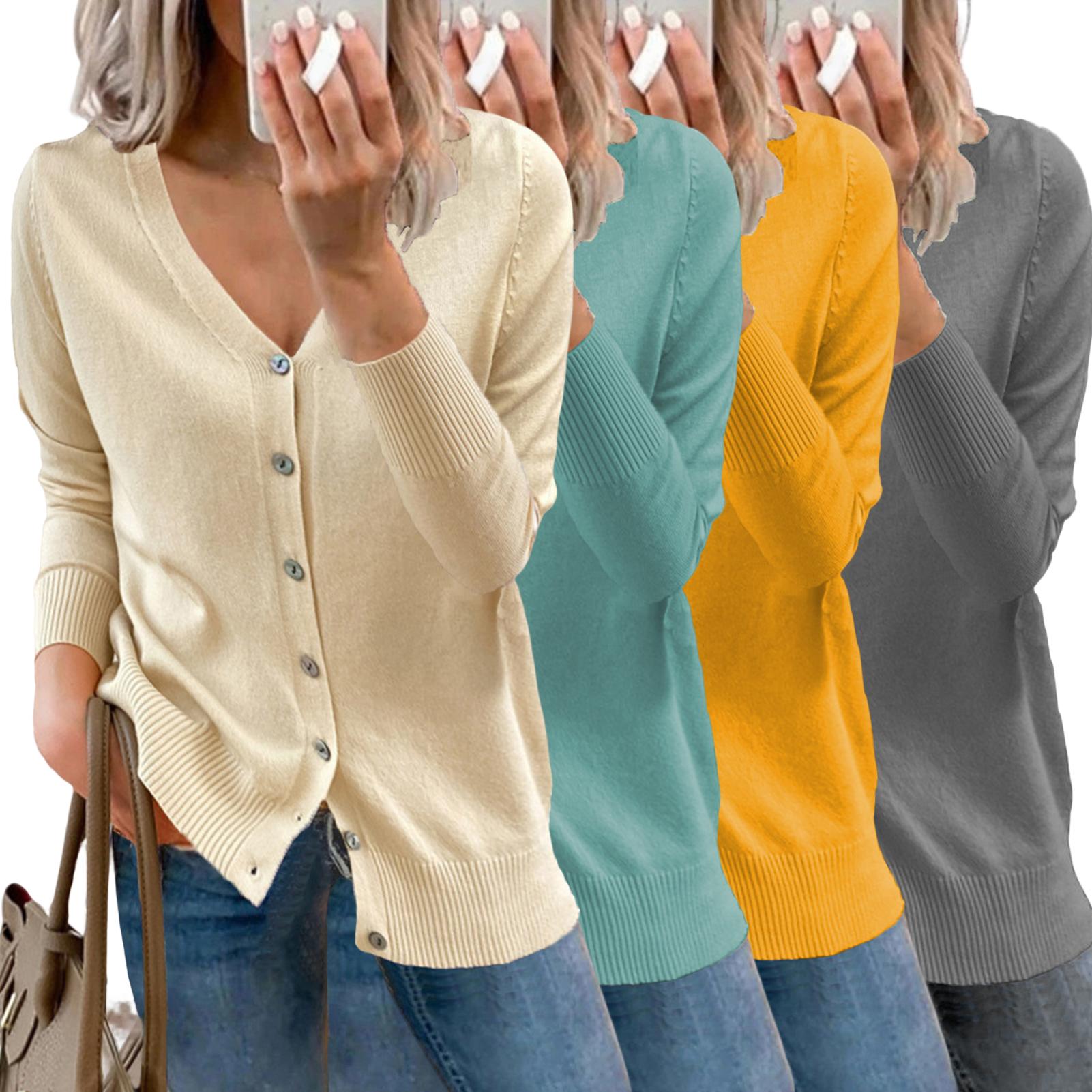 

Женский свитер с v-образным вырезом и длинными рукавами в рубчик, осень-зима, однотонное вязаное пальто с пуговицами, верхняя одежда