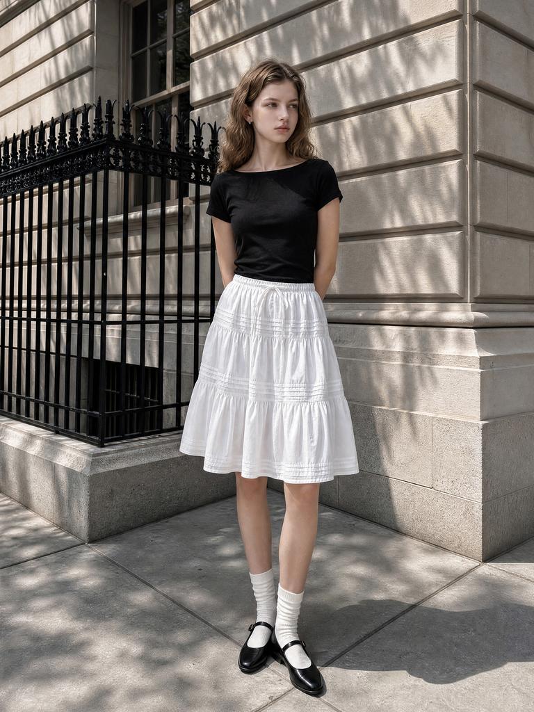 Stay With Me Pintuck Tiered Mini Skirt_White
