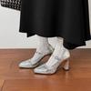Krazing Pot Suede Sheepskin Square Toe High Heels Summer Solid Color Shoes Big Size 41 Buckle Women Modern Pumps