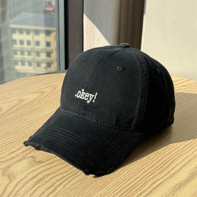 Cap Embroidered Lettering Sunshade Adjustable Cotton Stylish Casual For Women Black