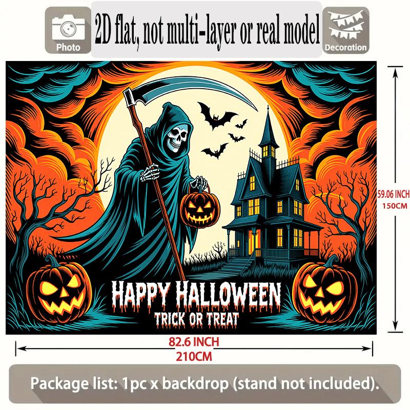 Party Backdrop Halloween Flat Banners Spooky Grim Reaper Haunted House Pumpkins Event Photo Background Front Door Decor