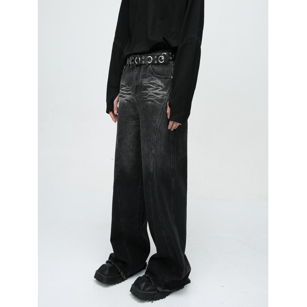 Nowy Produkt Męski Amerykański Street Design Łączony z Luźnymi Spodniami Jeansowymi z Efektem Sprania