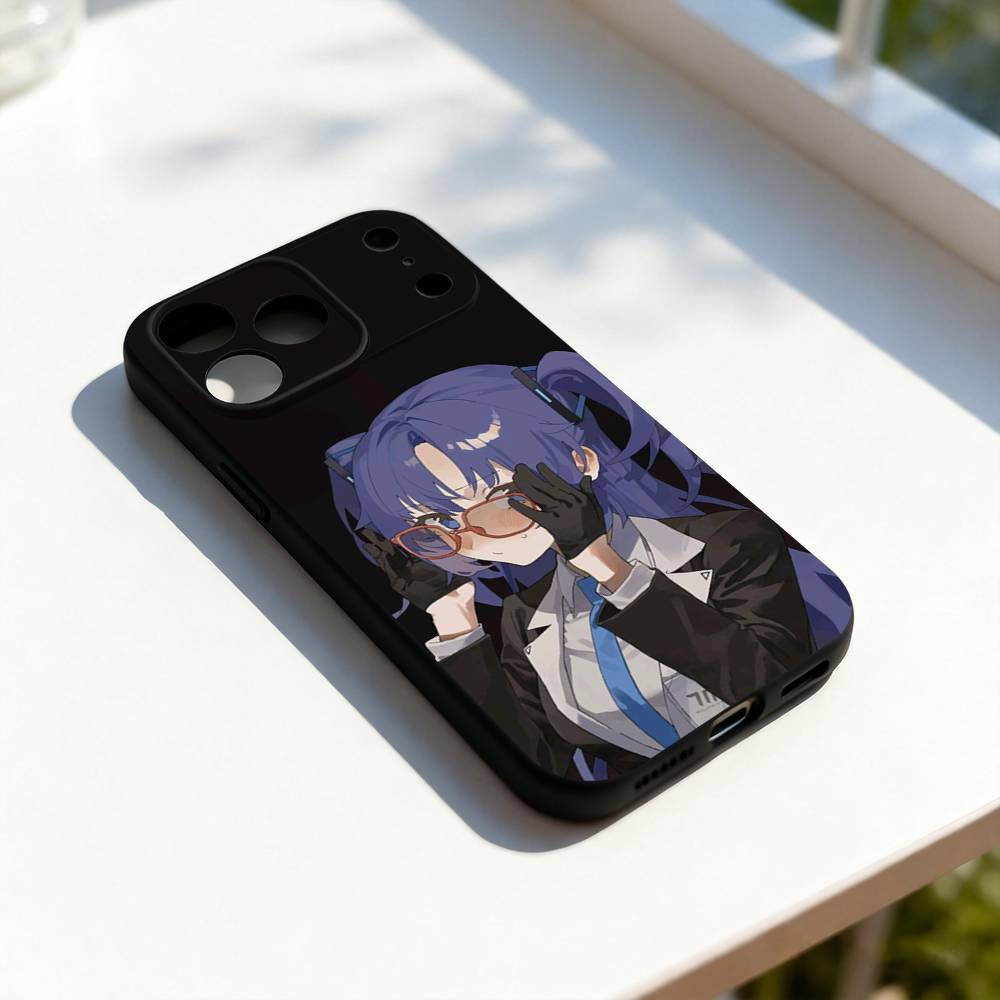Hayase Yuuka B-Blue A-Archive Phone Case For iPhone 11,12,13,14,15,16,17,Pro,Max,Plus,E,SE4,Air,Mini Black Soft Cover