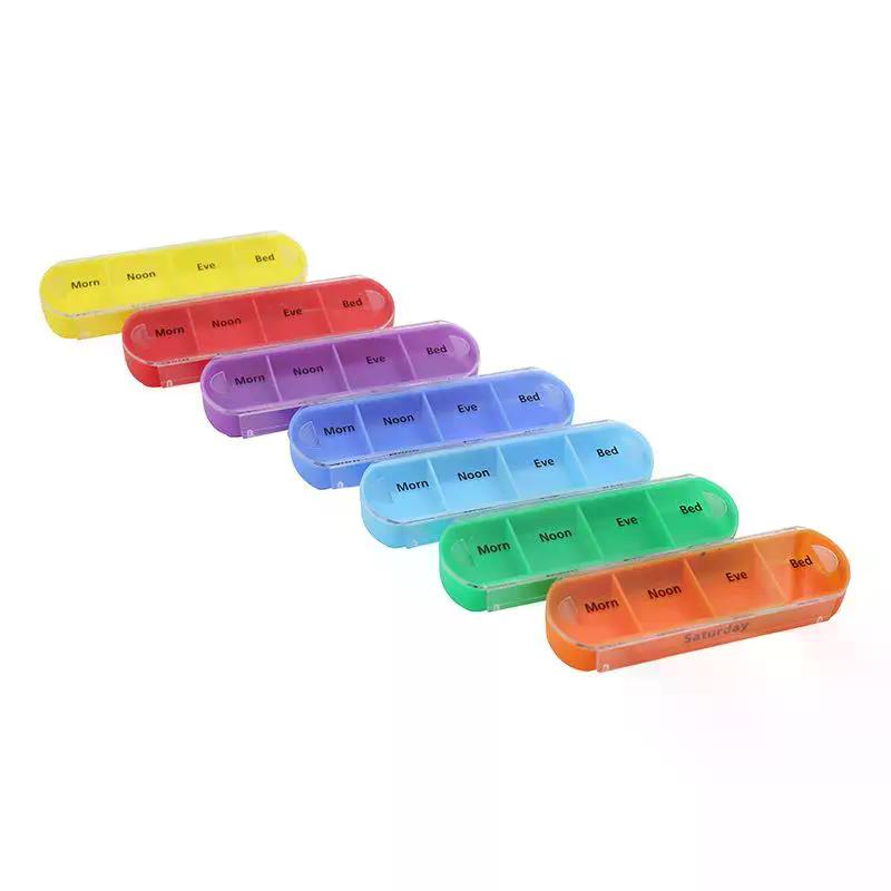 Weekly Pill Organizer Box Case Travel Medication Reminder Daily AM PM, Day Night 7 Compartments In Leather Carrying Case