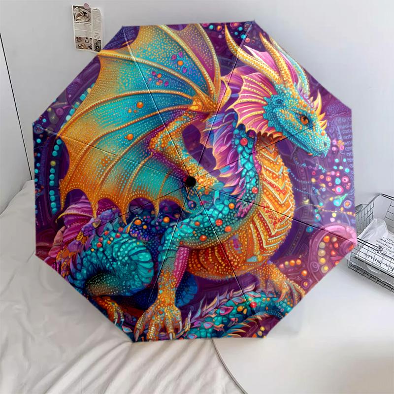 Dragon with Colorful Wings pattern, automatic folding umbrella, portable and foldable design, 8 ribs, a Christmas or birthday gift.
