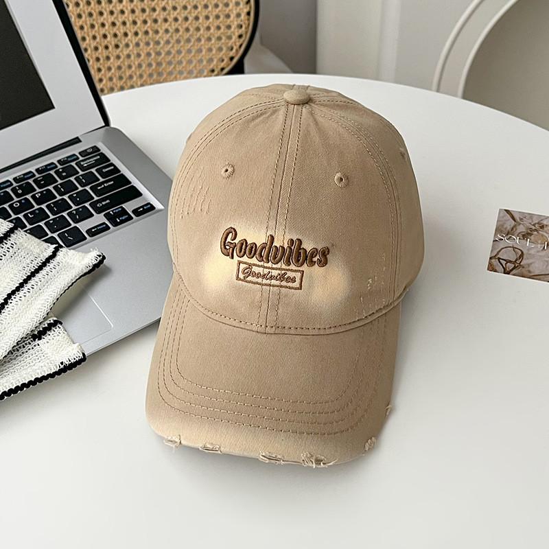 

Style Distressed Letter Embroidered Cotton Baseball Cap With Sun Protection For Casual Wear хаки