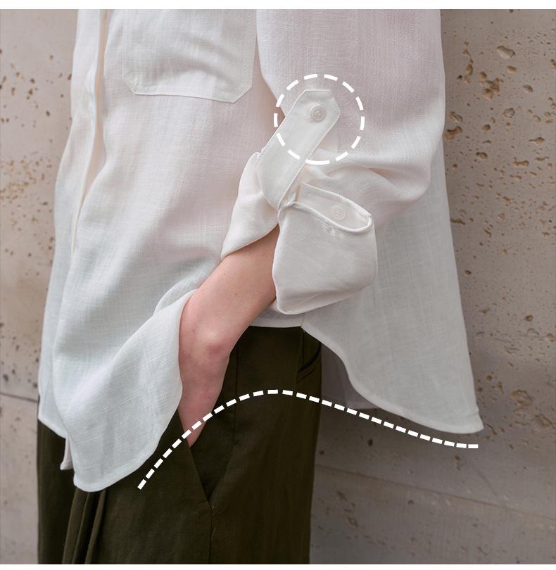 Women's Lightweight Pure Linen Long Sleeve Cardigan Shirt - Minimalist, Solid Color, Loose Fit, Summer Lapel Style