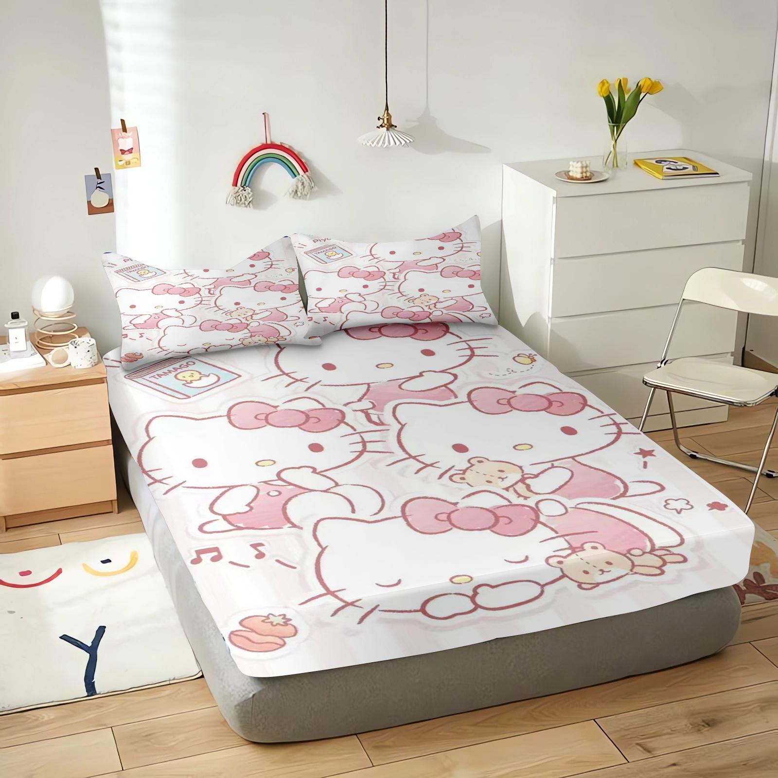 

Hello Kitty Sanrio Мультяшная Простыня на резинке для детей, Мягкая, Приятная к коже, Эластичный чехол, Милый принт, Постельное белье, Покрывало 90x190cmx25cm