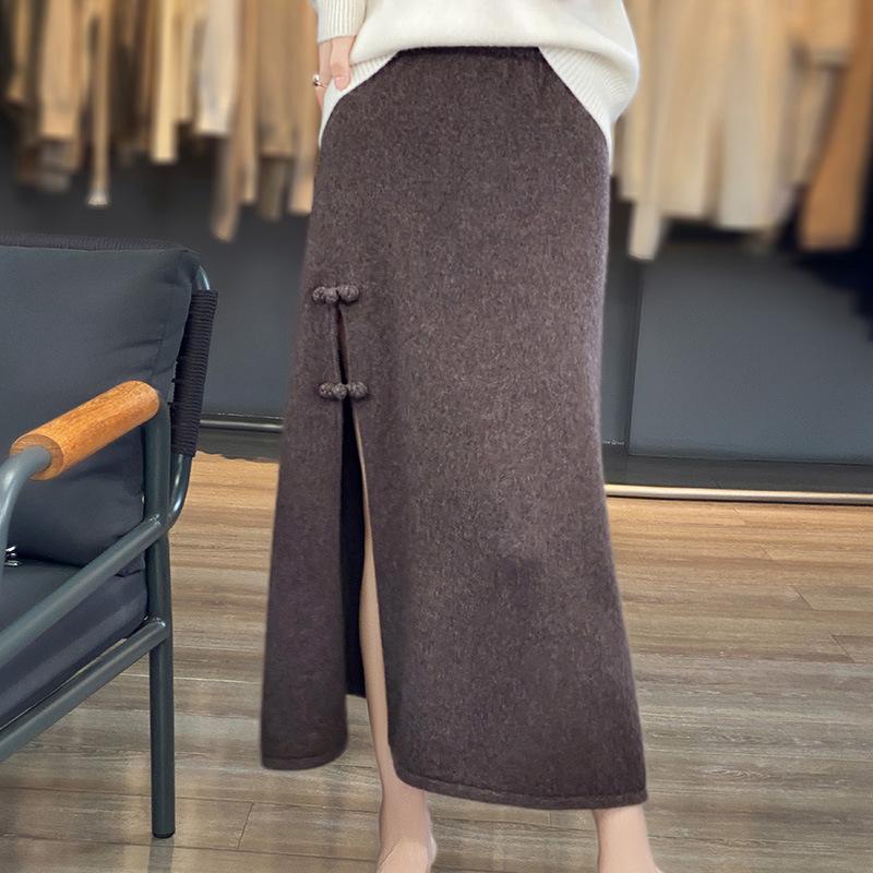 New Wool Skirt for Women In Autumn and Winter Fashion Versatile Mid-length Slit Skirt for Skin-friendly and Fashionable Buckle Skirt
