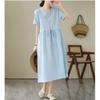 Ethnic Style Wooden Ear Neck Tie Waist Short Sleeve Midi Literary Vintage Dresses