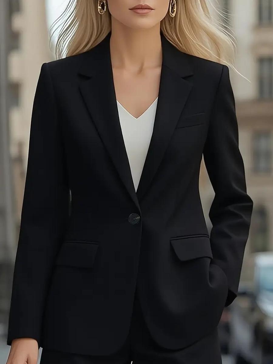 

Осенний однотонный кардиган с длинным рукавом, однобортный маленький пиджак для женщин S чёрный