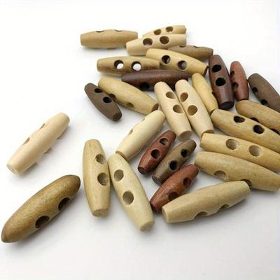 50 Pezzi/Sacchetto Bottoni in Legno Toggle a Corno Accessori per Tessuti 2 Fori per Cappotti Maglioni Cucito Artigianato Decorazioni
